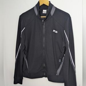 FILA Women’s Full Zip Up Track Jacket Black Athleisure Athletic Pod Pocket Sz XL